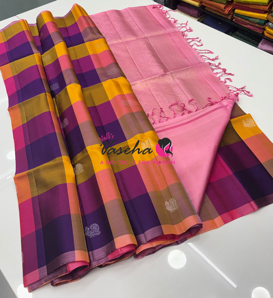 Pure Soft Silk Saree  - Pazhum Pazhamum Checks - VVPSS092
