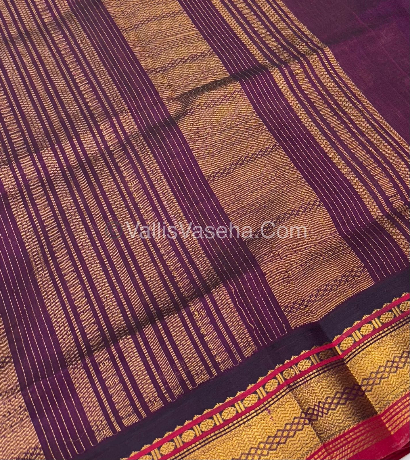 Pure Korvai Silk Cotton Saree - Yellow  with Purple - VVKSC004