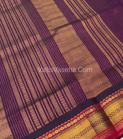 Pure Korvai Silk Cotton Saree - Yellow  with Purple - VVKSC004