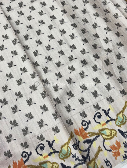 Semi Tussar Silk - Mehendi Green  With Cream Shade  - VVSTS039