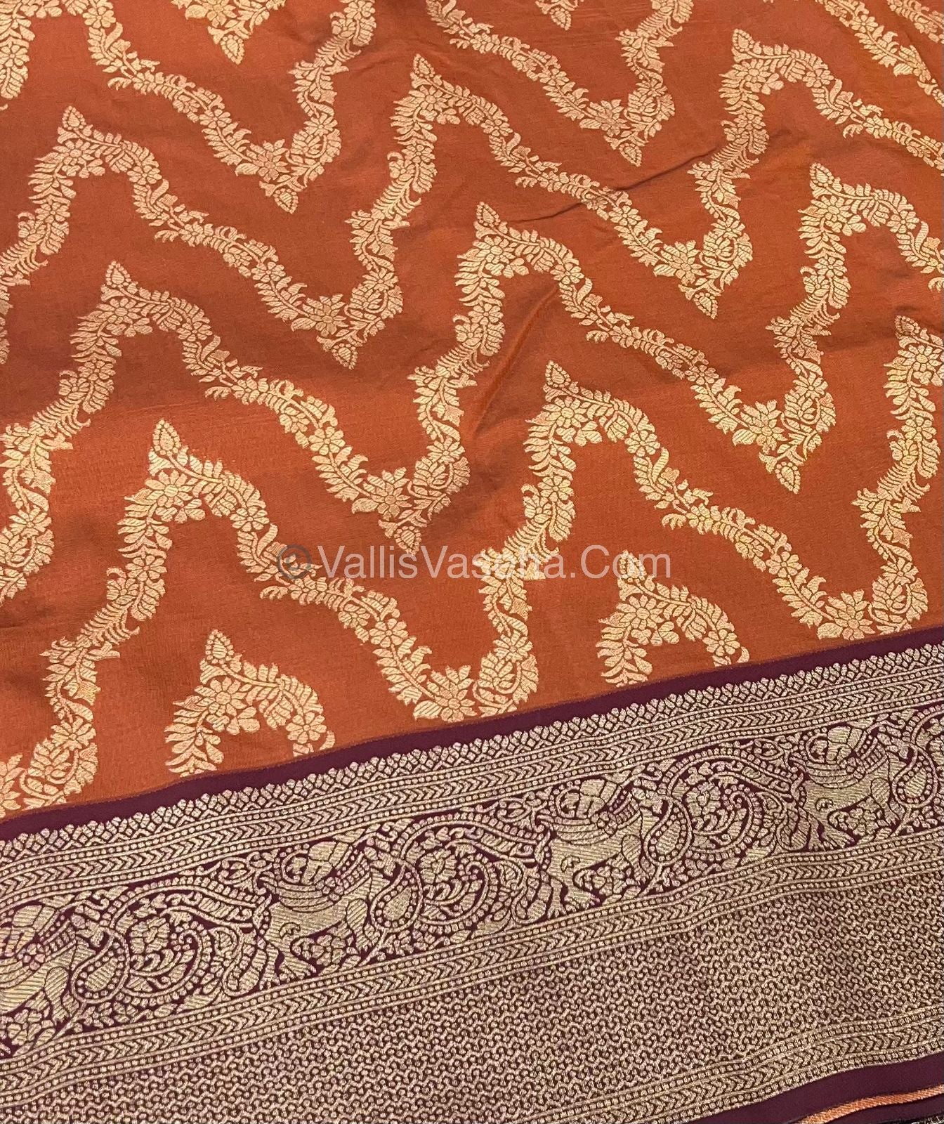 Semi Kanchi Silk - Rust Orange & Wine Brown Shade  - VVSKS004