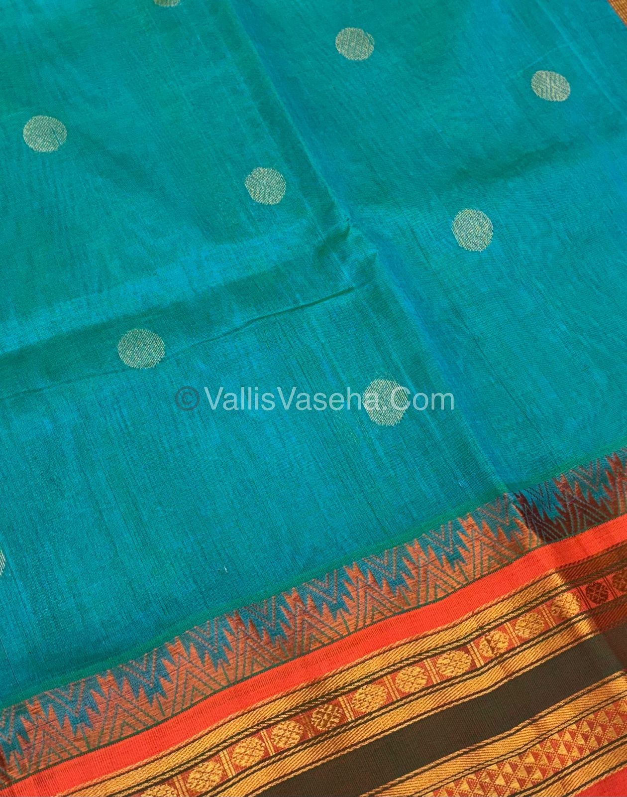 Pure Korvai Silk Cotton Saree - Blue  with Orange- VVKSC030