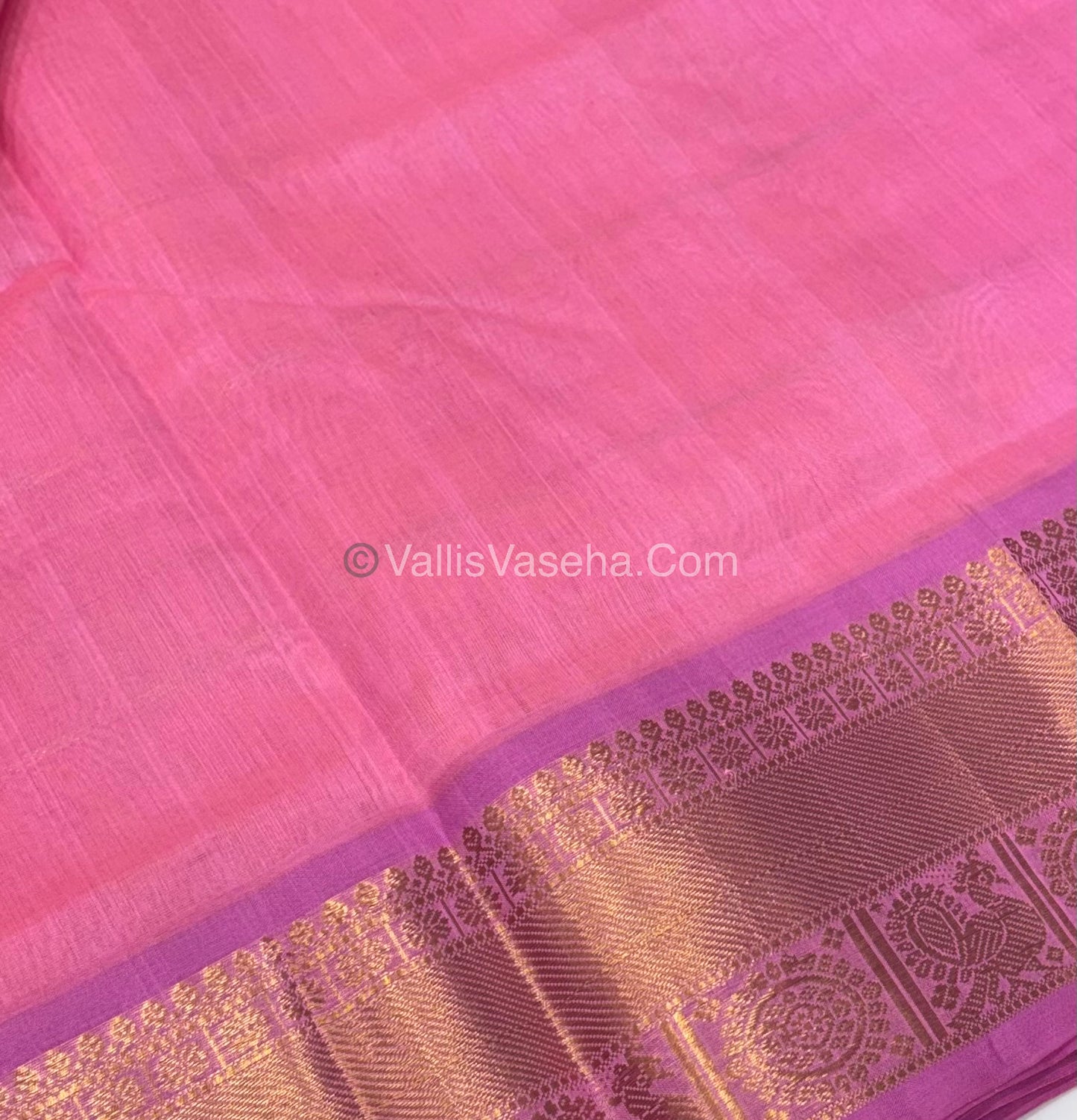 Pure Silk Cotton Saree - Mayil & Chakkaram Design - Peach With Pink Shade - VVMC001