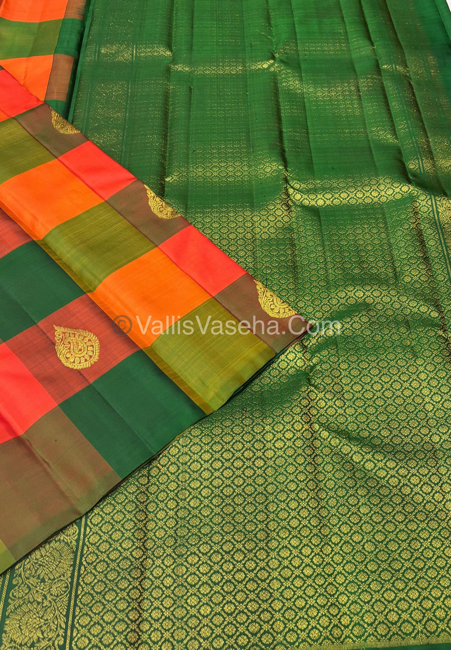 Pure Kanchipuram Silk Saree - Pazhum Pazhamum Checks - VVPS017