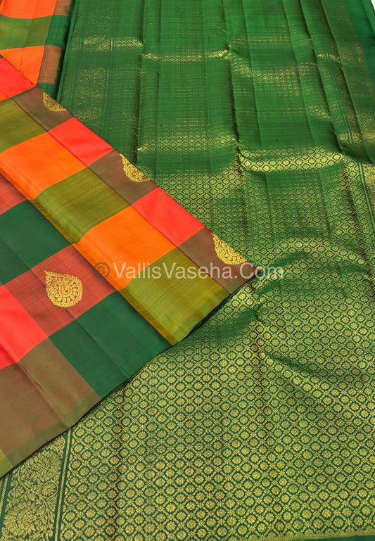 Pure Kanchipuram Silk Saree - Pazhum Pazhamum Checks - VVPS017