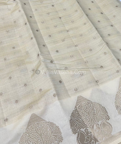 Semi Tussar Silk Saree - Cream Shade - VVSTS036