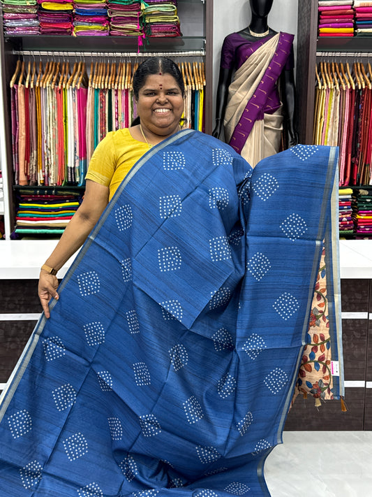 Semi Matka Tussar Silk Saree - Bandhini pattern - Blue Shade - VVSMT001