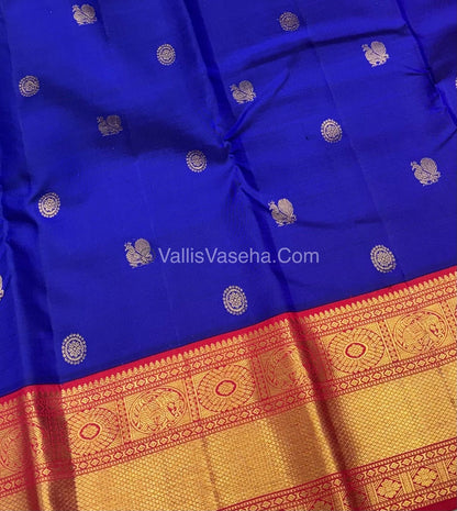 Pure Vintage Korvai Kanchipuram Silk Saree - Blue & Red Combo - VVPS021