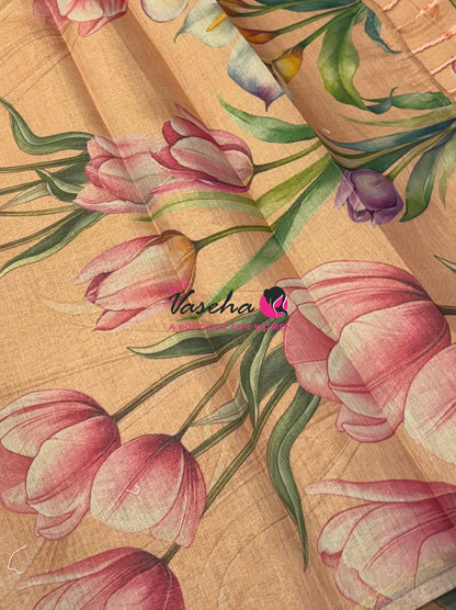 Linen Tissue Saree - Peach Shade - VVLTS006