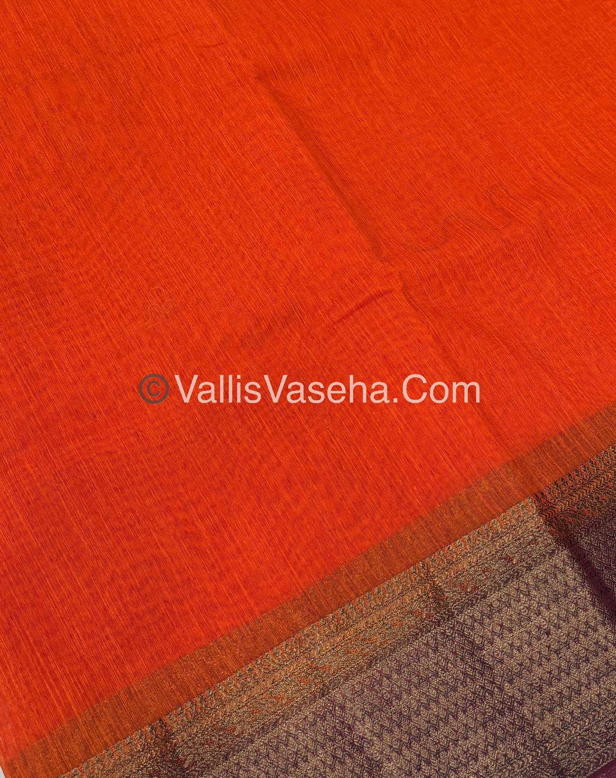 Bamboo Silk Saree - Orange With Wine Shade - VVBSS003