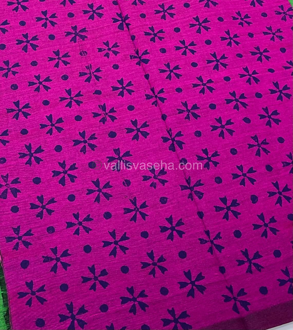 Poly Silk Mixed Printed Cotton - Green With Pink - VVPCP002