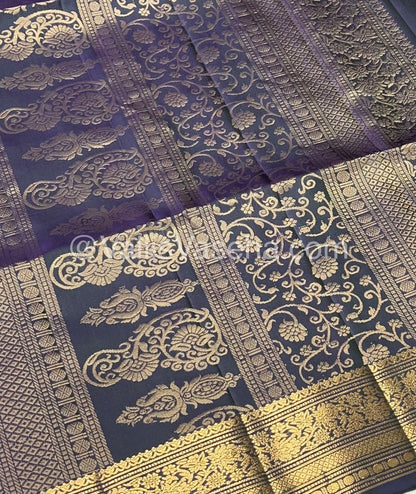 Pure Soft Silk Saree - Kanchi Border - Green & Manthulir Greenish Purple Combo - VVPSS046