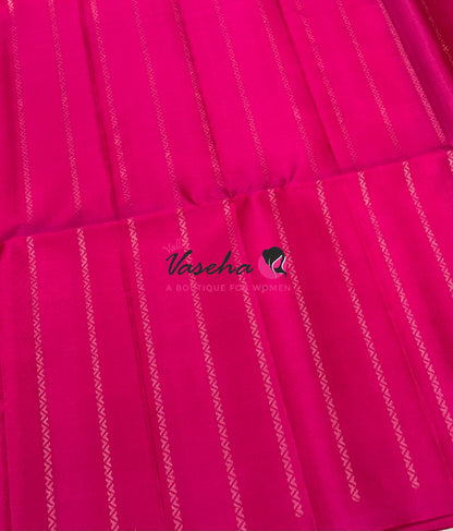 Pure Soft Silk Saree - Border Less  - Pink & Blue Combo - VVPSS066