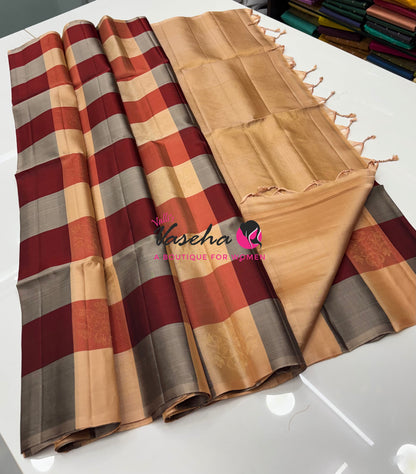 Half Mix - Pure Soft Silk Saree - Pazhum Pazhamum Checks - VVPSS157