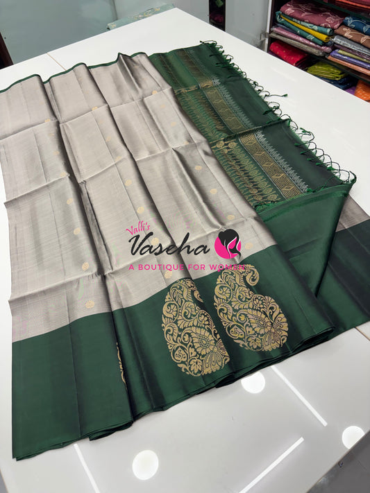 Pure Soft Silk Saree - Grey & Green  - VVPSS061