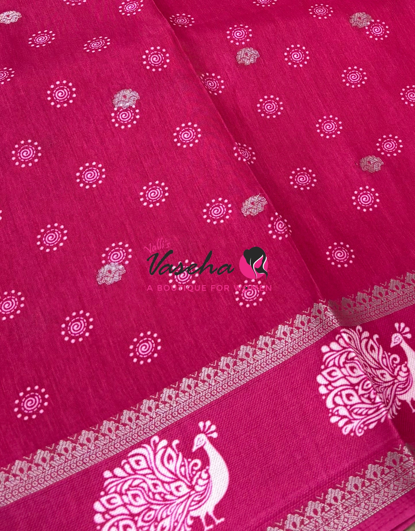 Casual Wear Saree - Semi Binny / Semi Dola Silk - Dark Pink  Shade - VVSDS007