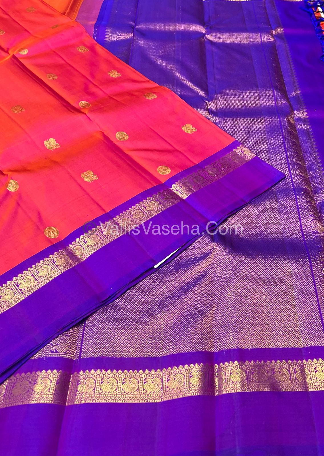 Pure Kanchipuram Silk Saree - Dual Tone Peachish Pink & Violetish Blue Combo - VVPS011