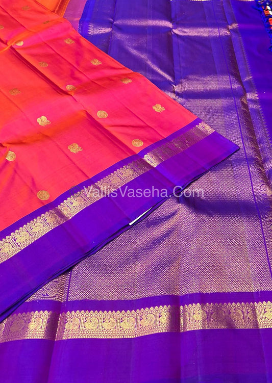 Pure Kanchipuram Silk Saree - Dual Tone Peachish Pink & Violetish Blue Combo - VVPS011