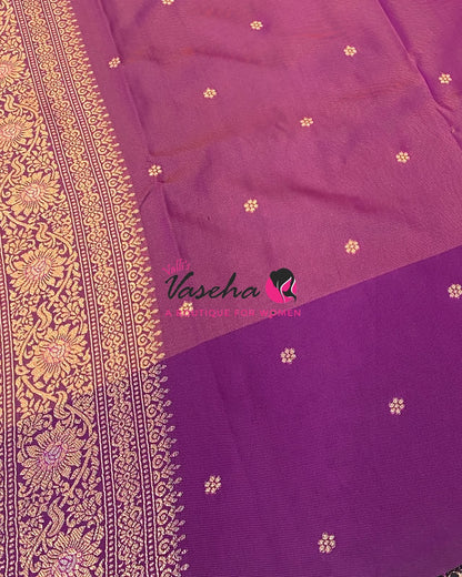 Semi Soft Silk - Peachish Pink With Purple Combo -VVSSS039