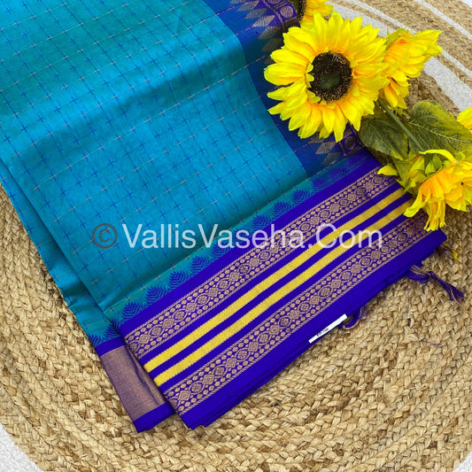 Korvai Silk Cotton - Blue Shade with Blue - VVKSC012