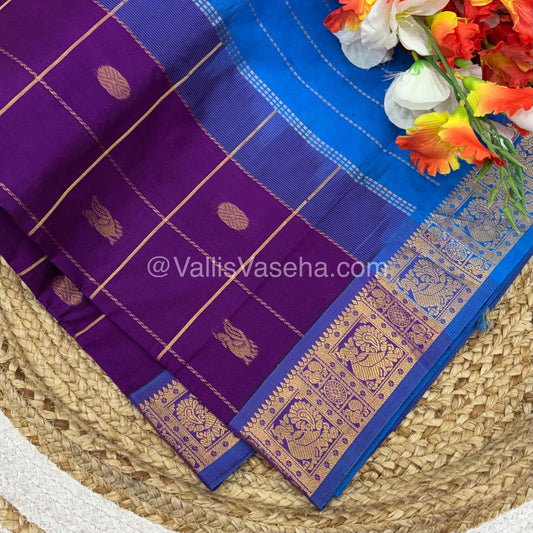 Semi Silk Cotton Saree - Purple with Blue shade - VVSSC002