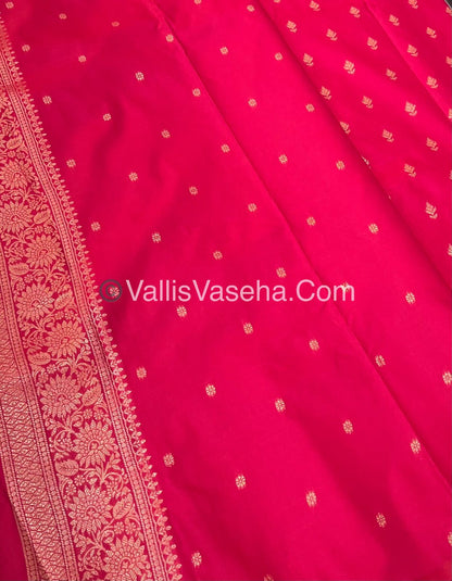 Semi Soft Silk - Peacock & Mango Butta Border - Pink Shade -VVSSS015