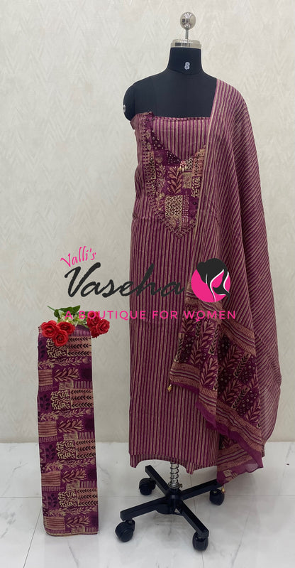 Unstitched Material | Fancy Cotton Material |Onion Shade | VVUSM086