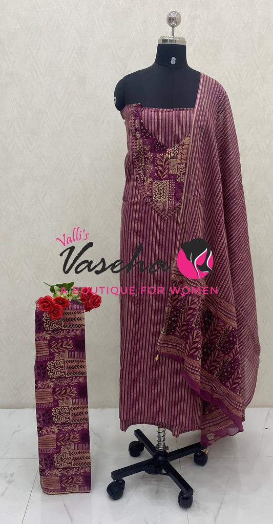 Unstitched Material | Fancy Cotton Material |Onion Shade | VVUSM088