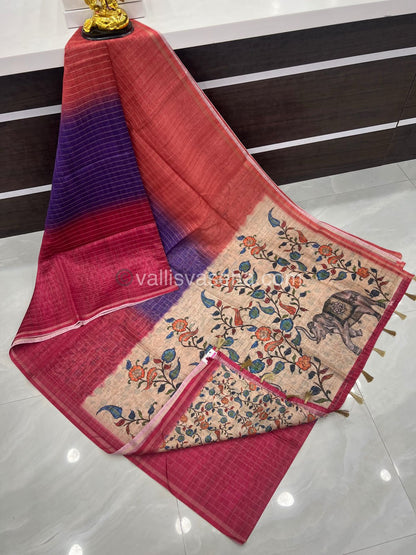 Semi Chanderi Saree - checks pattern - VVSCS002