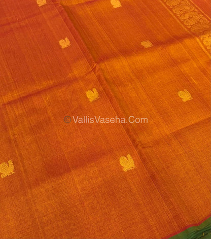 Pure Silk Cotton Saree - Orange With Green  Shade - VVPSC002