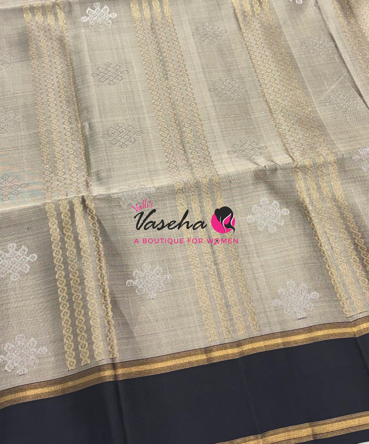 Pure Soft Silk Saree  - Kolam Weaving  - Grey & Black Combo - VVPSS143