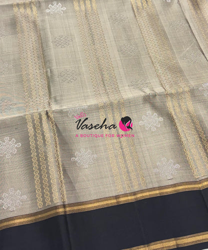Pure Soft Silk Saree  - Kolam Weaving  - Grey & Black Combo - VVPSS143