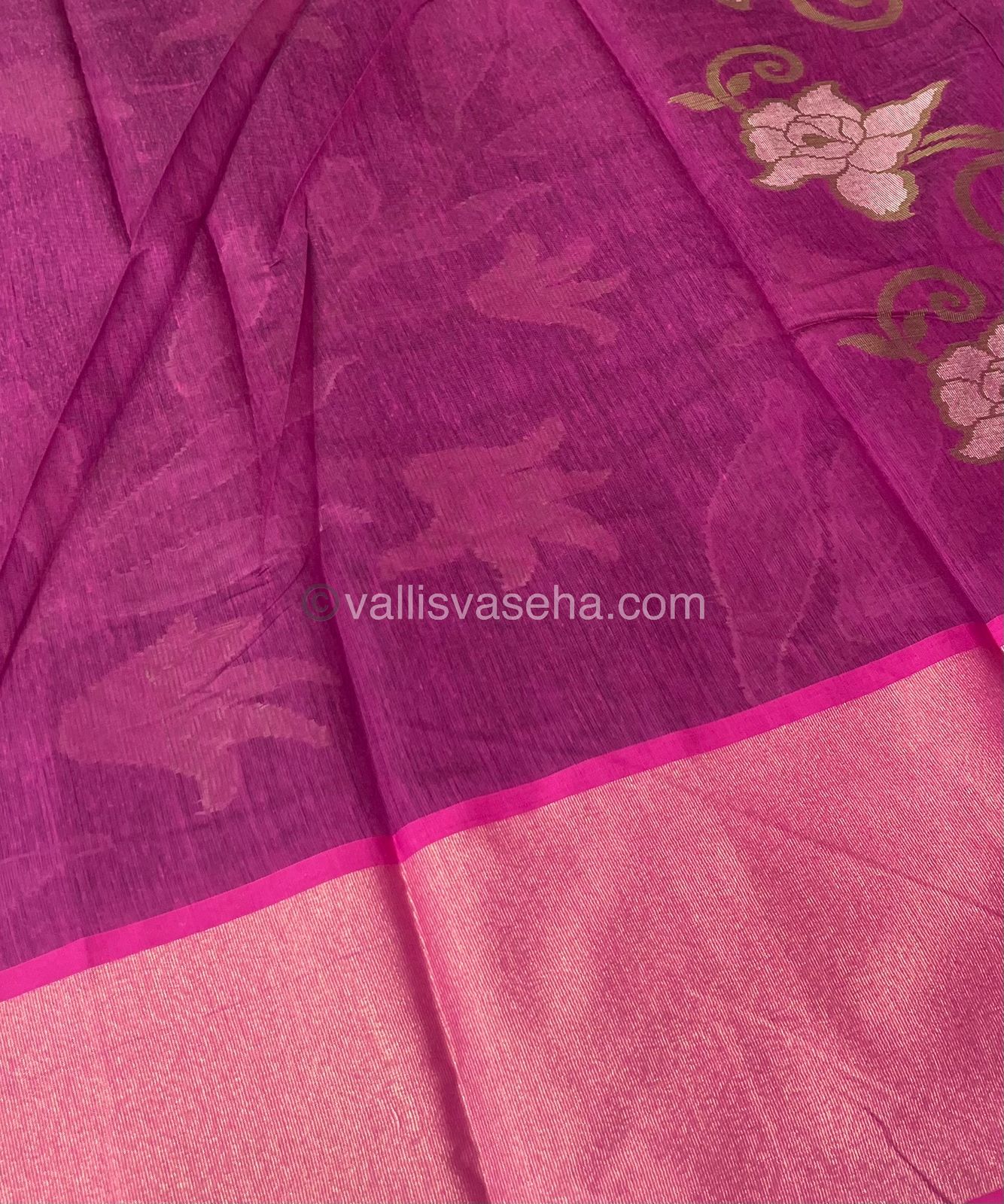 Banarasi Pochampally Weaving Semi Soft Cotton Saree - Black with Purplish Pink - VVBPS001