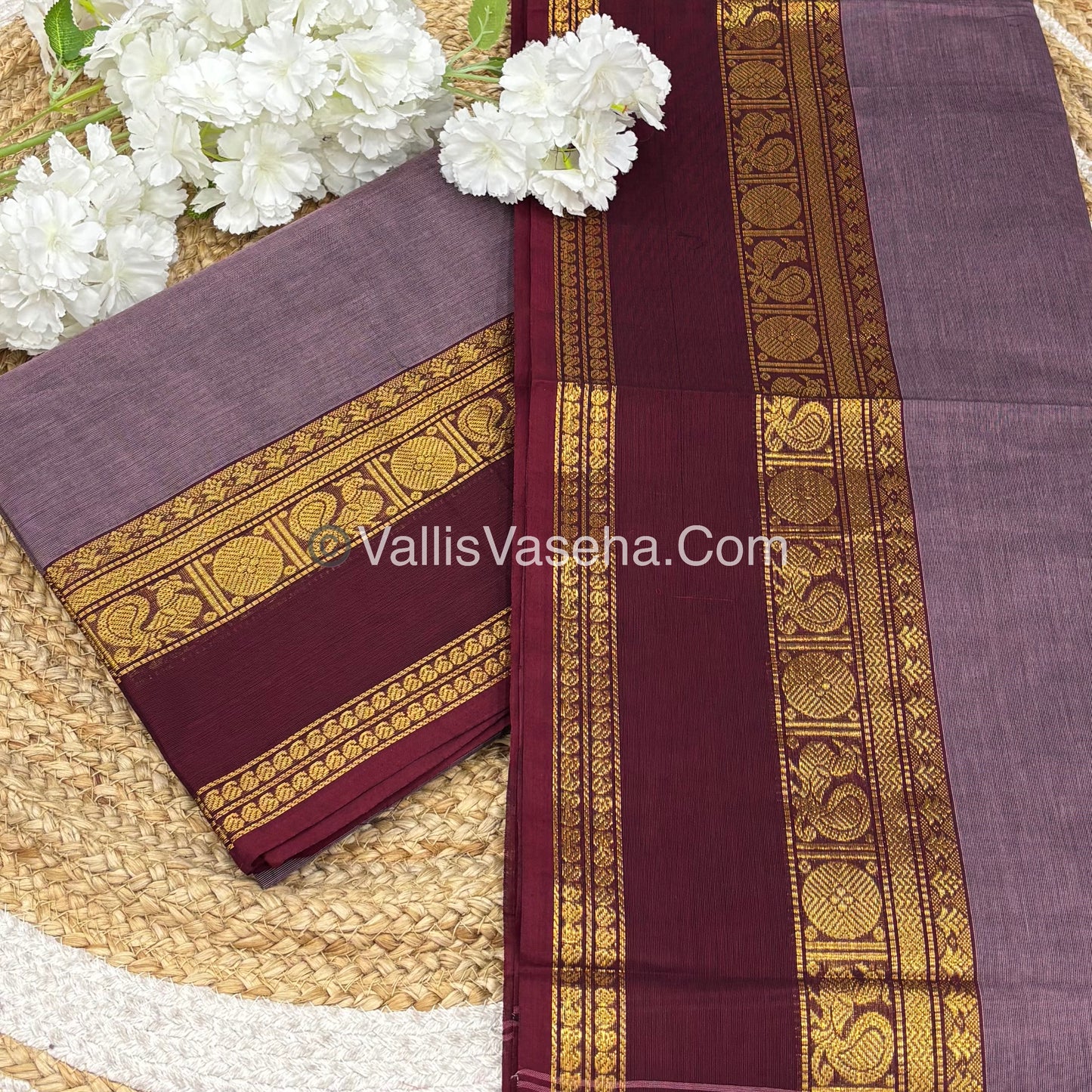 Unstitched Salwar Material -Kanchi Cotton - 2PCS Set - Onion Pinkish Shade with Dark Maroon - VVUKM003