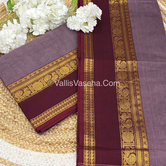 Unstitched Salwar Material -Kanchi Cotton - 2PCS Set - Onion Pinkish Shade with Dark Maroon - VVUKM003