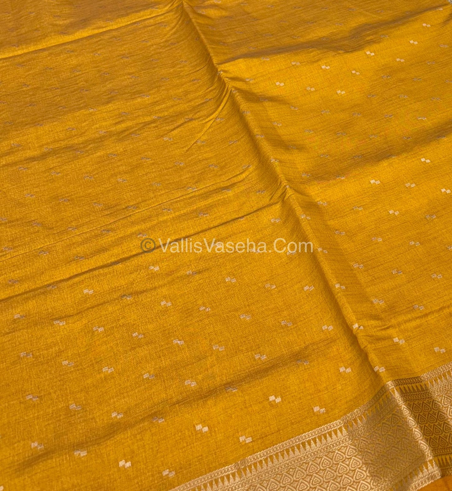 Semi Tussar Silk - Grand Pallu  - Yellow Shade - VVSTS020