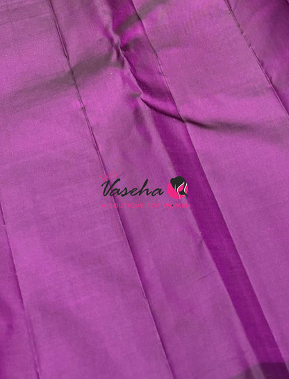 Pure Kanchipuram Silk Saree - Borderless - Lemon Green with Purple - VVPS043