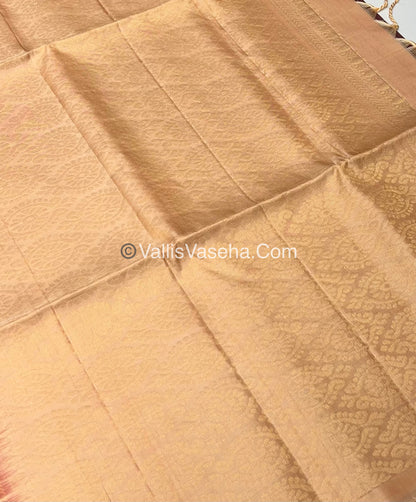 Merun with Creamish Light Peach Combo - Pure Soft Silk Saree - VVPSS010