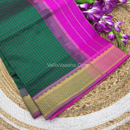 Semi Silk Cotton Saree - Green With Pink Shade - VVSSC004