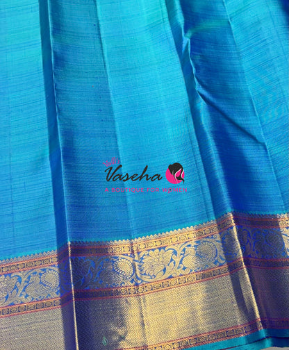 Pure Vintage Korvai Kanchipuram Silk Saree - Blue & Blue Combo - VVPS021