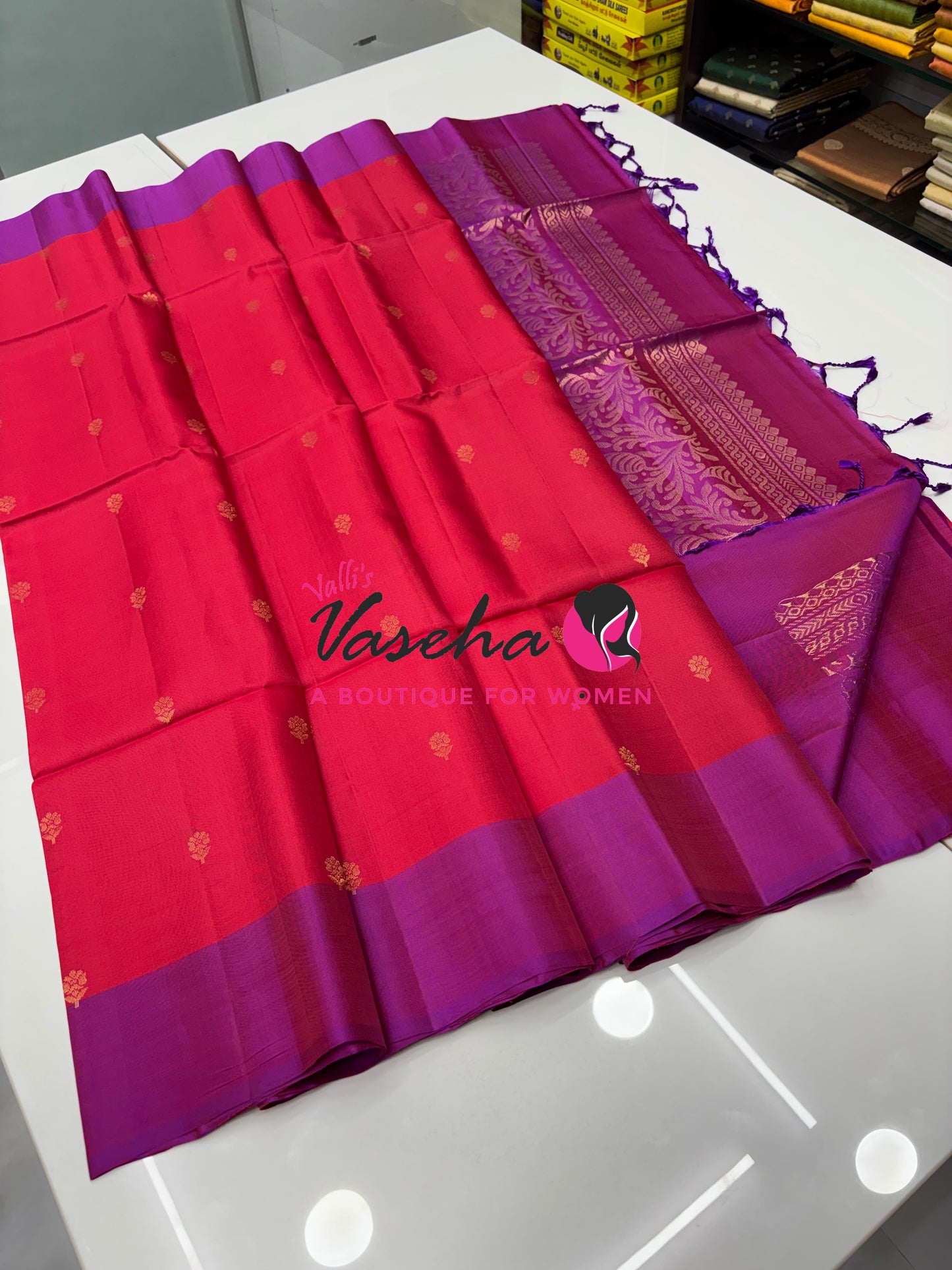Half Mixed  Soft Silk Saree - Red & Purple - VVPSS073