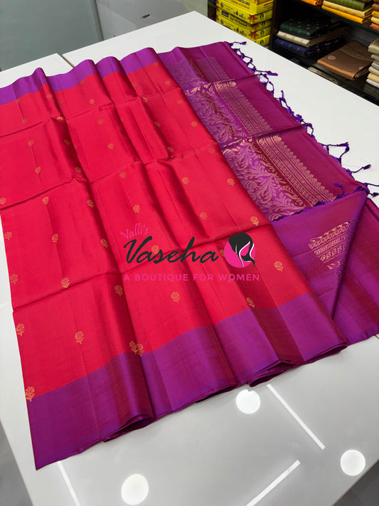 Half Mixed  Soft Silk Saree - Red & Purple - VVPSS073