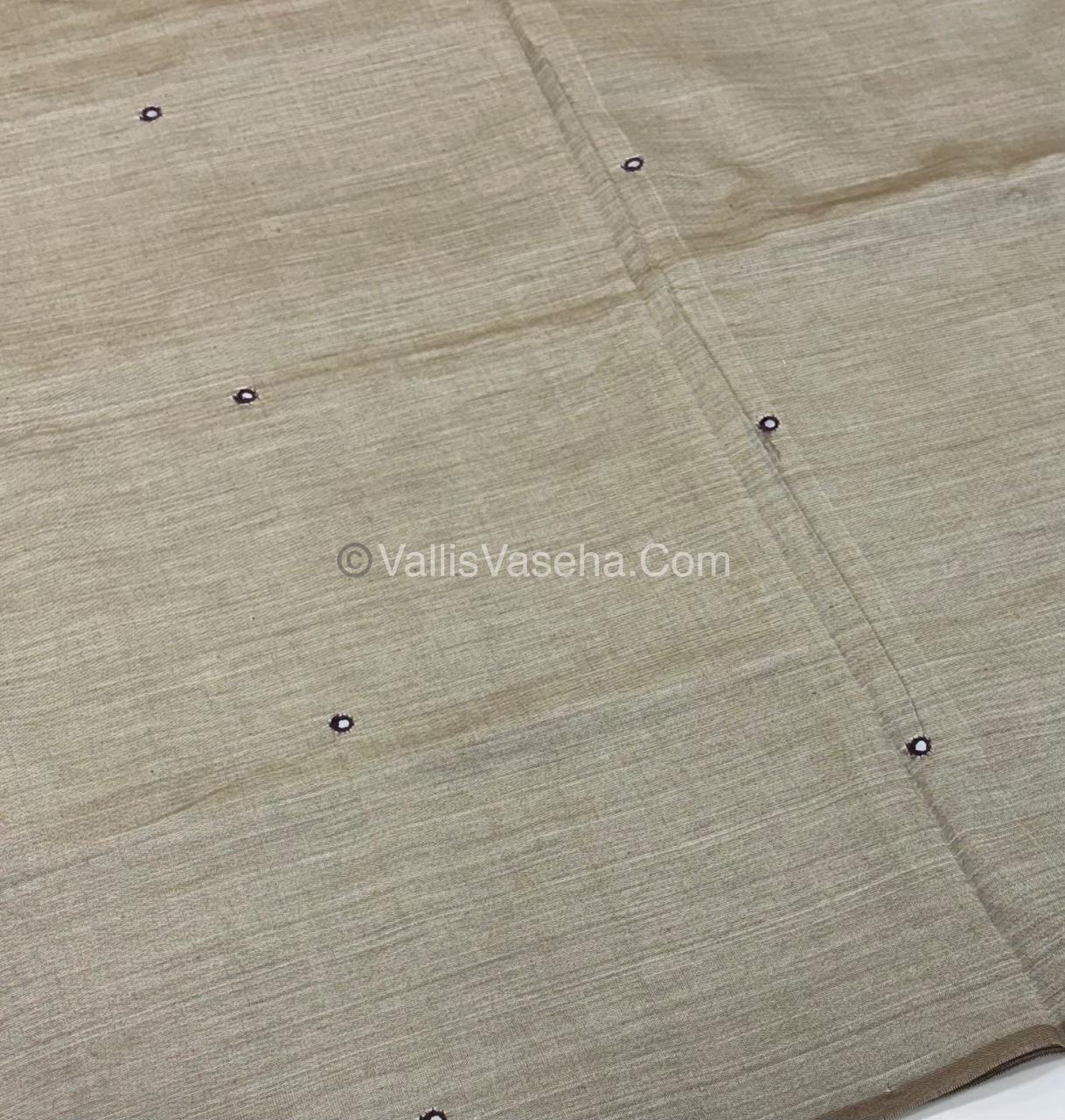 Poly Silk Mixed Cotton - Mirror Work Embroidery - Chiku with Brown - VVPCM001
