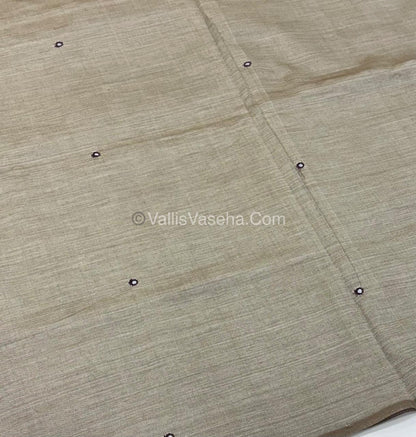 Poly Silk Mixed Cotton - Mirror Work Embroidery - Chiku with Brown - VVPCM001