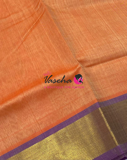 Pure Silk Cotton Sarees - Double Orange With Purple - VVPSC003