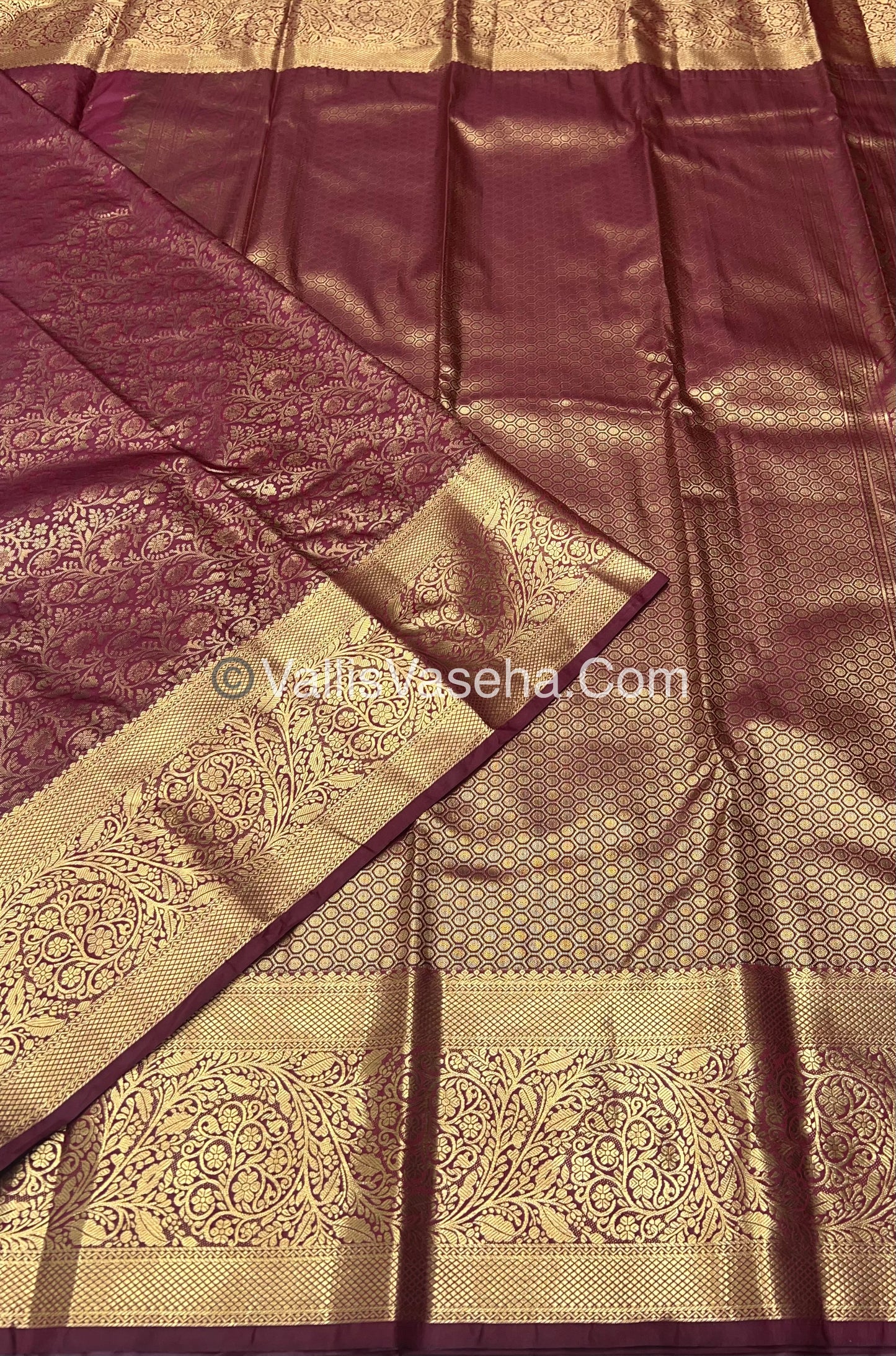 Semi Kanchipuram Silk - Wine Merun shade - Semi Bridal - VVSKS002