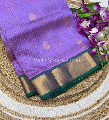 Pure Silk Cotton Saree - Mayil & Chakkaram Design - Lavender With Green Shade - VVMC002