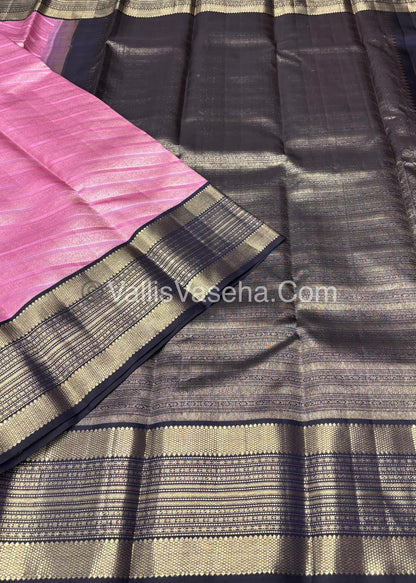 Pure Vintage Korvai Kanchipuram Bridal Silk Saree - Pink & Navy Blue Combo - VVPS033