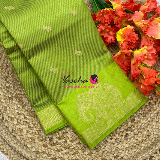 Semi Tussar Silk Saree | Parrot Green Shade |VVSTS060