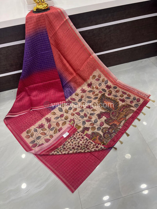Semi Chanderi Saree - checks pattern - VVSCS002